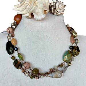 Nakamol Artisan Mixed Stone Long Necklace Boho Earth Tone Statement
